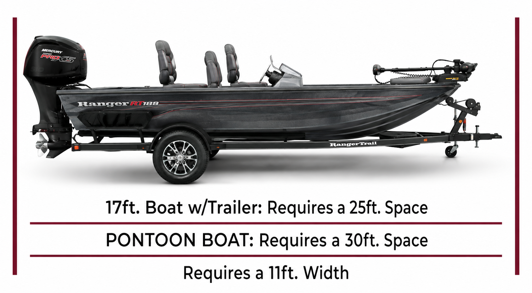 Boat with trailer storage size example